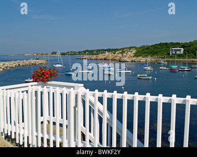 Vista di Rockport marina dal collo Bearskin,Rockport,Massachusetts Foto Stock