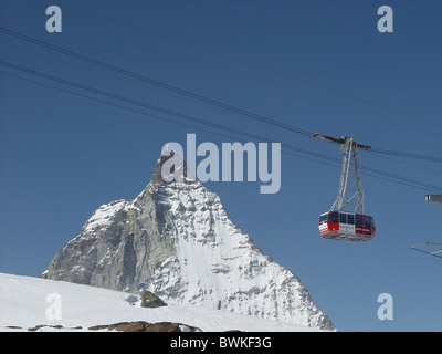 Il cavo dell'antenna al trasporto ferroviario cavo Kleinmatterhorn ferrovia Matterhorn Svizzera Europa canton Vallese mount Foto Stock