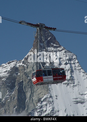 Il cavo dell'antenna al trasporto ferroviario cavo Kleinmatterhorn ferrovia Matterhorn Svizzera Europa canton Vallese mount Foto Stock