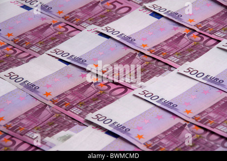 Denaro euro banconote in euro bills banconote fatture note di contrassegni di valuta UE finanzia l'Europa Foto Stock
