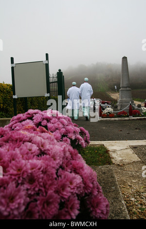 I concorrenti in costume alla regione di Champagne a Reims durante il 2010 Beaujolais Run Foto Stock