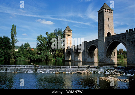 Il Porto Valentre, fiume Lot, Cahors, Lot, Francia. Foto Stock