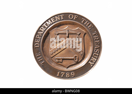Logo isolato timbro di Washington DC e Dipartimento del Tesoro degli Stati Uniti con sfondo bianco Foto Stock