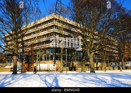 Libreria principale George Square in snow come visto dai prati Università di Edimburgo architetto : basilico Spence Foto Stock