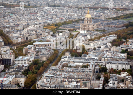 Les Invalides, visto dalla parte superiore della torre di Montparnasse, Parigi, Francia Foto Stock