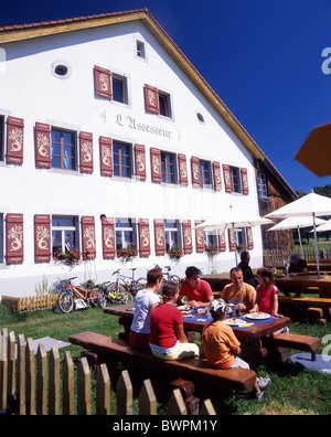 Svizzera Europa Mont Soleil Oberland Giura Canton Berna Gastronomia Il Ristorante all'aperto al di fuori Ho Foto Stock