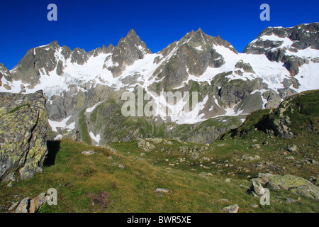 Svizzera Europa Canton Uri Wendenhorn Funffingerstock e Wasenhorn Susten Pass estate area Switzerl centrale Foto Stock