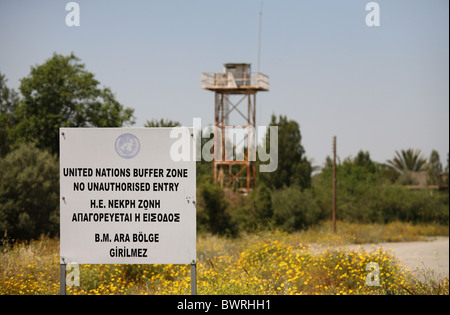 Segno marcato delle Nazioni Unite zona buffer, Nicosia, Cipro Foto Stock