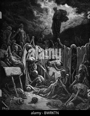 Gustave Doré; la visione della Valle delle ossa aride (Ezechiele Chap 37); Bianco e Nero incisione Foto Stock