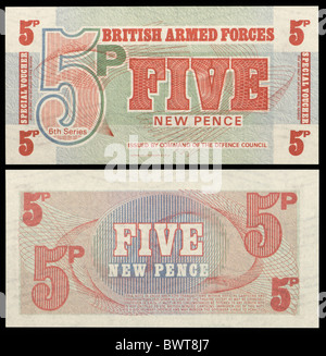 Forze Armate britanniche offerte voucher. 5 nuovi pence, serie 6 Foto Stock