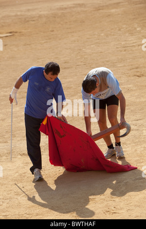 Bull fighters praticare nella corrida Malaga Spagna Foto Stock