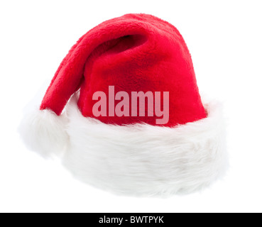 Santa Claus Red Hat su sfondo bianco Foto Stock