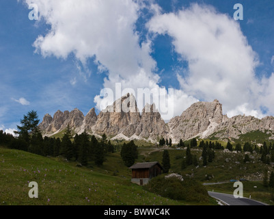 Italia Europa Grodner Joch Passo di Gardena Alto Adige Sud Tirolo Alto Adige Montagna estate alpi Landscap Foto Stock