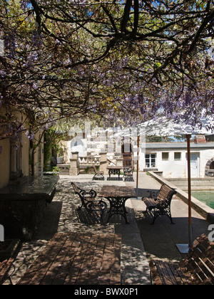 TREE terrazza coperta zona attorno alla piscina a MONTSALVAT , artista comunità VICTORIA AUSTRALIA Foto Stock