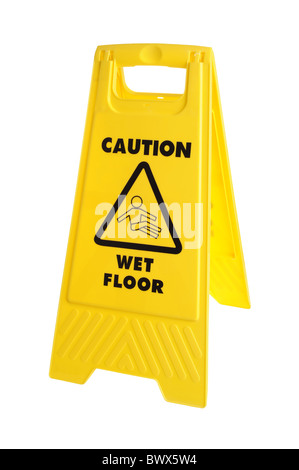Giallo segnale di avvertimento pavimento bagnato Foto Stock