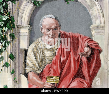 Horace (65-8 a.C.). Romano poeta lirico durante il tempo di Augusto. Incisione colorata. Foto Stock