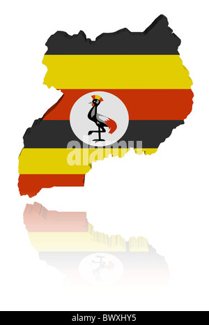 Uganda bandiera mappa 3D render con illustrazione di riflessione Foto Stock