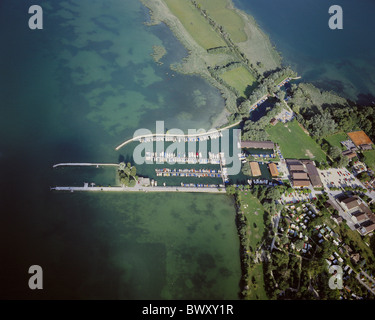 Svizzera Europa canton Berna lago sul lago di Bienne mare Erlach porto foto aerea vista aerea Foto Stock