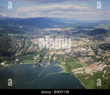 Svizzera Europa canton Berna Lago di Bienne panoramica mare canton Giura foto aerea Seeland vista aerea Foto Stock