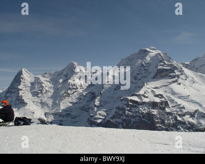 Alpine montagne delle Alpi Bernese Oberland Eiger mountain Jungfrau canton Berna Monaco Monch Panorma neve svizzera Foto Stock