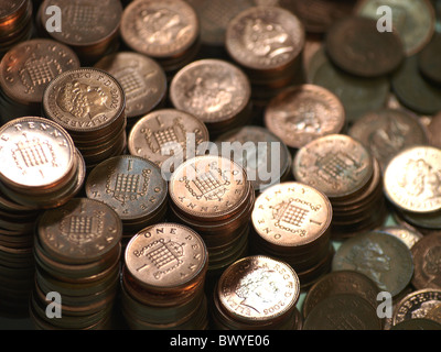 Pile di monetine, REGNO UNITO Foto Stock