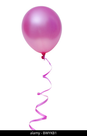 Palloncino rosa con nastro isolati su sfondo bianco (con percorso di clipping) Foto Stock