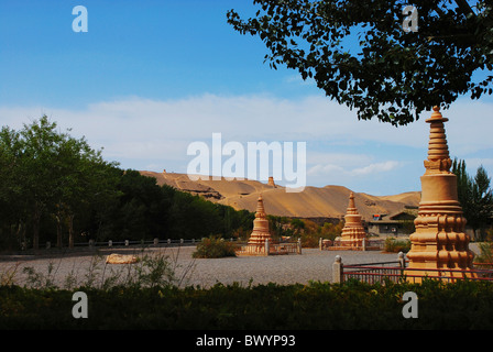 Pagode in grotte di Mogao, Dunhuang, provincia di Gansu, Cina Foto Stock