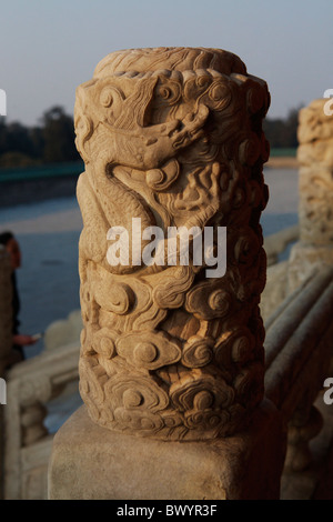 Dettaglio della ringhiera di marmo, il Tempio del Cielo a Pechino, Cina Foto Stock