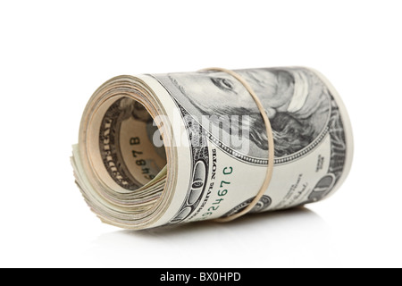 US dollari arrotolato e serrato con fascia Foto Stock