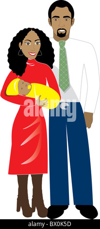 Illustrazione Vettoriale della famiglia numero 6. Una famiglia di 3 isolati. Foto Stock