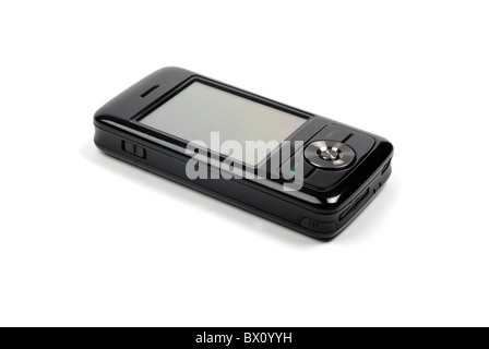 Elegante nero lucido telefono pda isolato su sfondo bianco con ombra. Foto Stock
