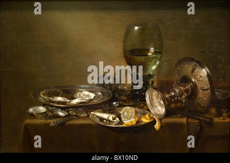 Still Life with Oysters, a Silver Tazza, and Glassware, 1635, by Willem Claesz Heda Foto Stock