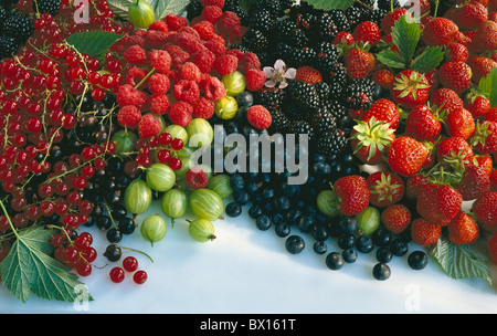 Frutti di Bosco assortiti Berry More Blackberry Ribes nero Ribes nero Blossom mirtilli mirtillo Fl Foto Stock