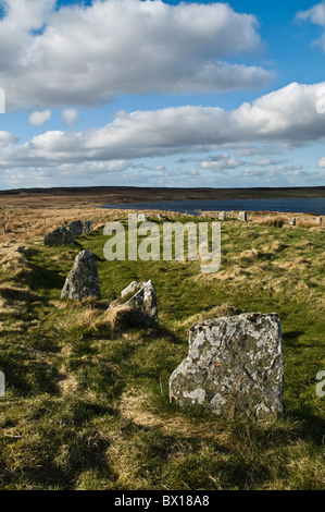 Dh Achavanich STEMSTER CAITHNESS megalitico di cerchio di pietra e Loch Stemster permanente cerchio di pietre Foto Stock