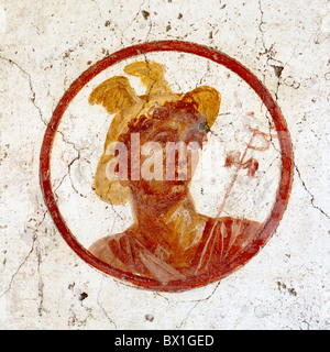 Il murale raffigurante Mercurio (Hermes) messenger degli dèi Foto Stock