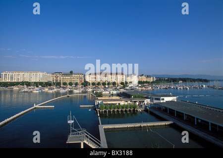 Città di Ginevra città La Rade de Genève bacino portuale Les Bains bagni bagno piscina lago di Ginevra lago di Genev Foto Stock