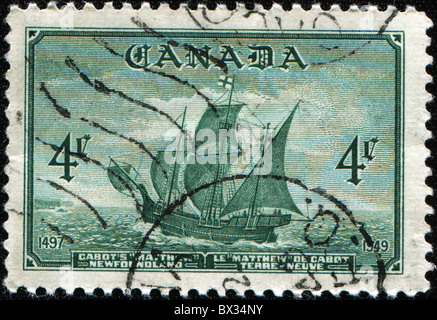 CANADA - circa 1949: un timbro stampato in Canada mostra Cabot "atthew', Terranova, circa 1949 Foto Stock