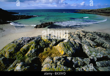 Bay Clachtoll storione Spiaggia Spiaggia Spiaggia vicino a Clachtoll Highland mare costa del Mare del Nord acqua turchese gre Foto Stock