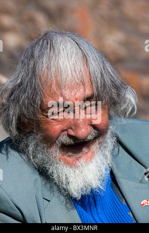 Ritratto di anziani uomo Inuit da Uummannaq, North-Greenland, Groenlandia Foto Stock
