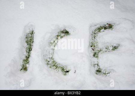 La parola ice enunciato nella neve. Foto Stock