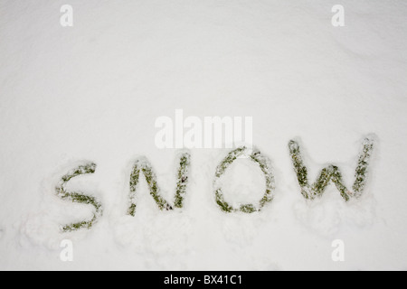 La parola snow enunciato nella neve. Foto Stock