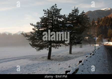 Coperta di neve road, Val Vigezzo, Italia Foto Stock