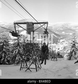 Riesengebirge, inverno, sci, ski-lift Foto Stock