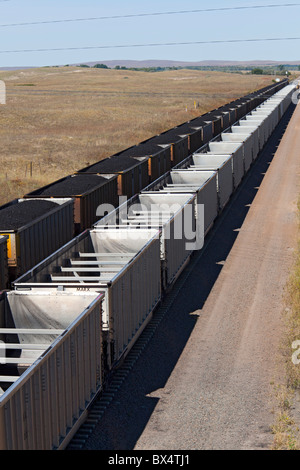 Cala di treni di carbone dalla miniera del Wyoming Foto Stock