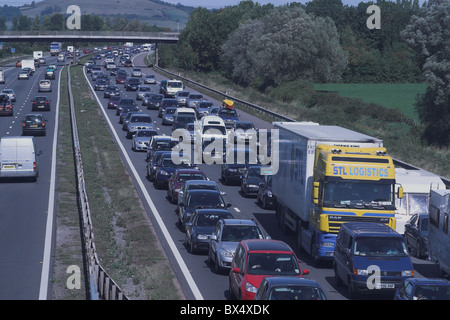 Inceppamento di traffico su autostrada M5, Somerset, Regno Unito Foto Stock