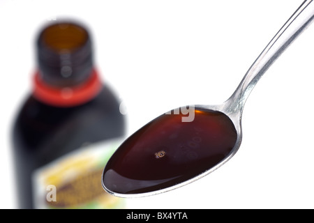 5ml cucchiaio di medicina e bottiglia Foto Stock