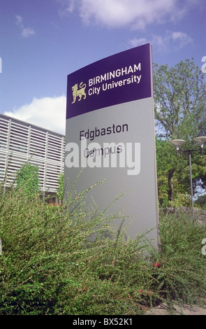 Segno per il Campus di Edgbaston di Birmingham City University di Birmingham West Midlands, England, Regno Unito Foto Stock