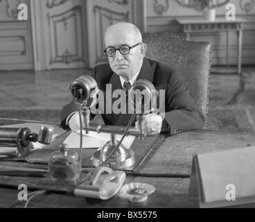 Praga Natale 1947. Presidente Edvard Benes durante il suo ultimo discorso di Natale. Solo due mesi più tardi i comunisti grippato Foto Stock