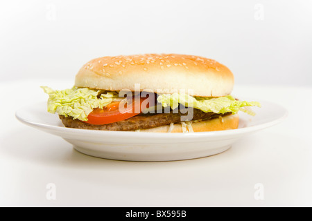 Appetitosi hamburger giace sulla piastra bianca Foto Stock