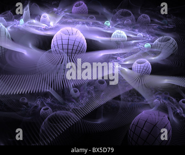 Abstract resi digitalmente fractal mondo viola nello spazio sul nero. Foto Stock